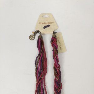 New Erica Lyons Raz Seed Bead Necklace Braided Pink Red Purple Gold Gift